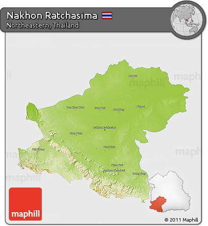 Physical 3D Map of Nakhon Ratchasima, single color outside