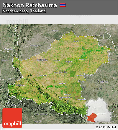 Satellite 3D Map of Nakhon Ratchasima, semi-desaturated