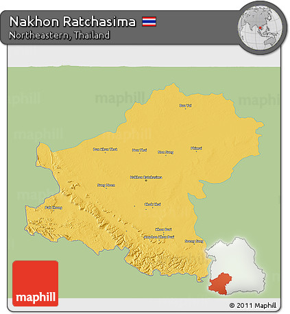 Savanna Style 3D Map of Nakhon Ratchasima, single color outside