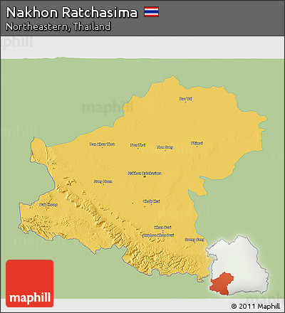 Savanna Style 3D Map of Nakhon Ratchasima, single color outside