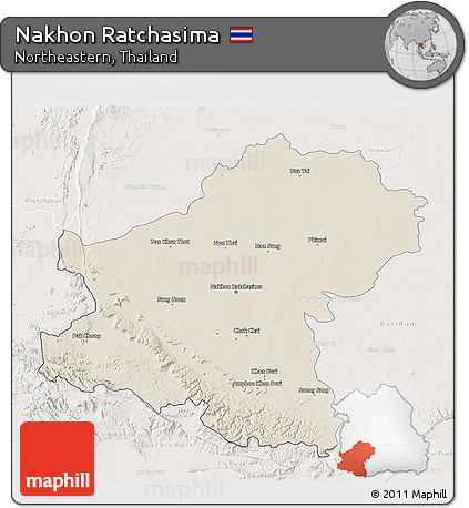 Shaded Relief 3D Map of Nakhon Ratchasima, lighten