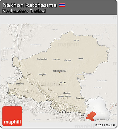 Shaded Relief 3D Map of Nakhon Ratchasima, lighten