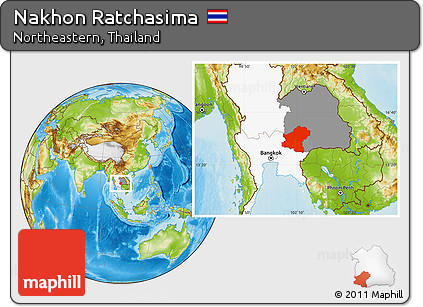 Physical Location Map of Nakhon Ratchasima, highlighted country, highlighted parent region