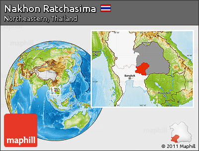 Physical Location Map of Nakhon Ratchasima, highlighted country, highlighted parent region