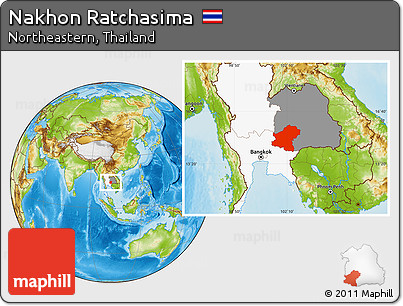 Physical Location Map of Nakhon Ratchasima, highlighted country, highlighted parent region
