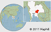 Savanna Style Location Map of Nakhon Ratchasima, highlighted country, hill shading