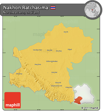 Savanna Style Map of Nakhon Ratchasima, single color outside