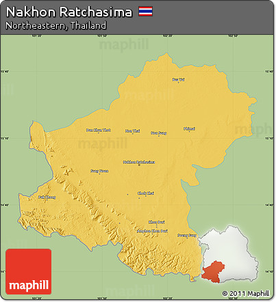 Savanna Style Map of Nakhon Ratchasima, single color outside