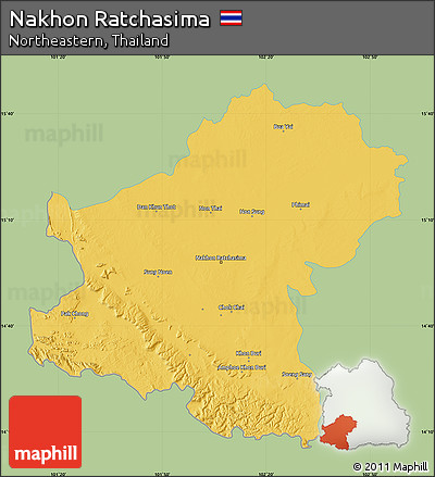 Savanna Style Map of Nakhon Ratchasima, single color outside