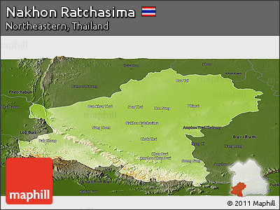 Physical Panoramic Map of Nakhon Ratchasima, darken