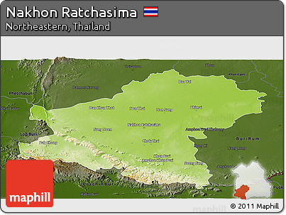 Physical Panoramic Map of Nakhon Ratchasima, darken
