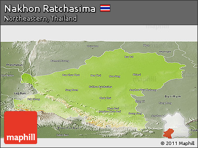 Physical Panoramic Map of Nakhon Ratchasima, semi-desaturated