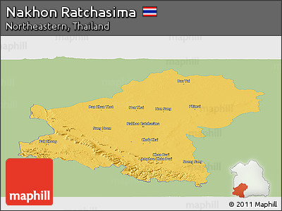 Savanna Style Panoramic Map of Nakhon Ratchasima, single color outside