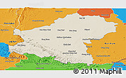 Shaded Relief Panoramic Map of Nakhon Ratchasima, political outside