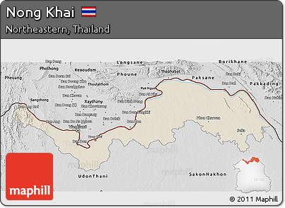 Shaded Relief 3D Map of Nong Khai, desaturated