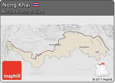 Shaded Relief 3D Map of Nong Khai, lighten, semi-desaturated