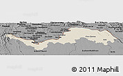 Shaded Relief Panoramic Map of Nong Khai, darken, desaturated