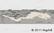 Shaded Relief Panoramic Map of Nong Khai, darken, semi-desaturated