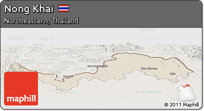 Shaded Relief Panoramic Map of Nong Khai, lighten