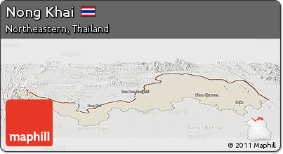 Shaded Relief Panoramic Map of Nong Khai, lighten, semi-desaturated