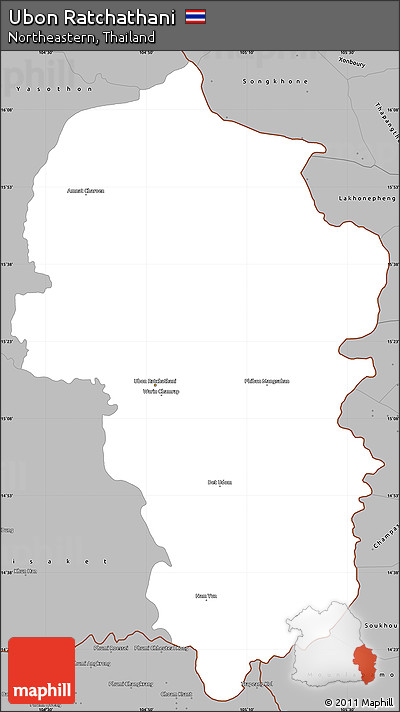 Gray Simple Map of Ubon Ratchathani