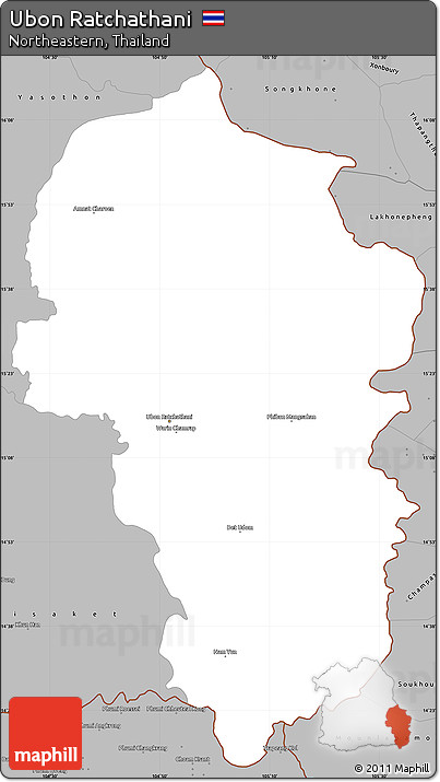 Gray Simple Map of Ubon Ratchathani