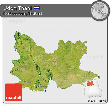 Satellite 3D Map of Udon Thani, single color outside