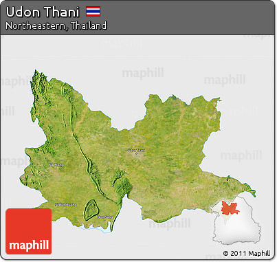 Satellite 3D Map of Udon Thani, single color outside
