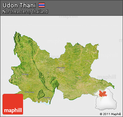 Satellite 3D Map of Udon Thani, single color outside