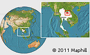 Satellite Location Map of Udon Thani, highlighted country, within the entire country