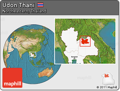 Satellite Location Map of Udon Thani, highlighted country