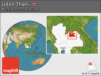 Satellite Location Map of Udon Thani, highlighted country