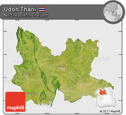 Satellite Map of Udon Thani, single color outside