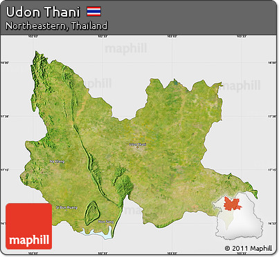 Satellite Map of Udon Thani, single color outside