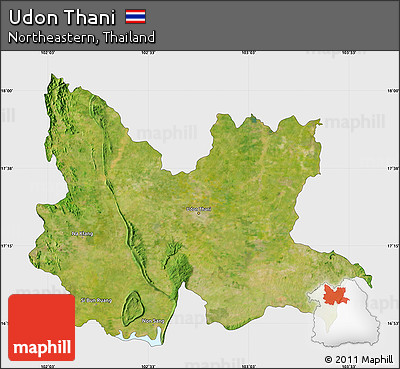 Satellite Map of Udon Thani, single color outside