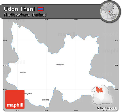 Gray Simple Map of Udon Thani, single color outside