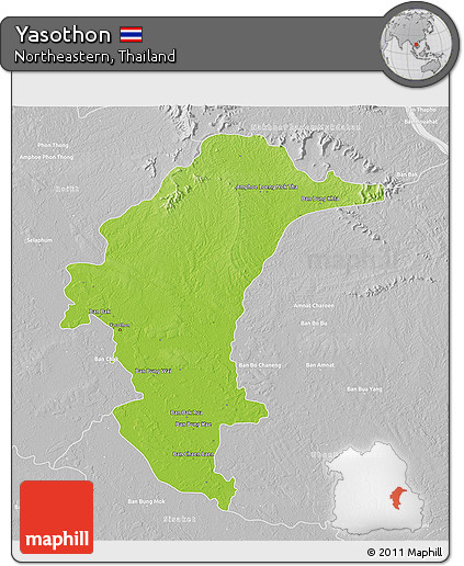 Physical 3D Map of Yasothon, lighten, desaturated