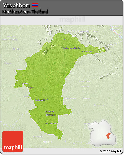 Physical 3D Map of Yasothon, lighten