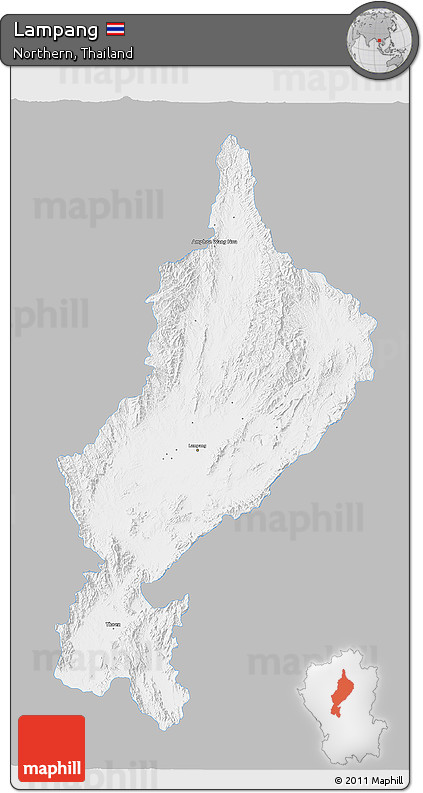 Gray 3D Map of Lampang, single color outside