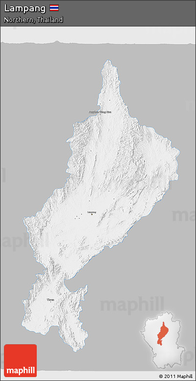 Gray 3D Map of Lampang, single color outside