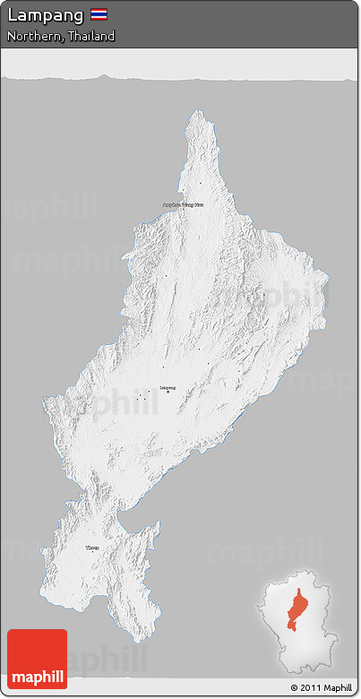Gray 3D Map of Lampang, single color outside