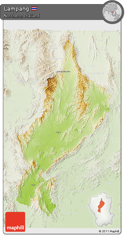 Physical 3D Map of Lampang, lighten
