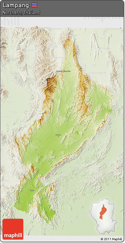 Physical 3D Map of Lampang, lighten