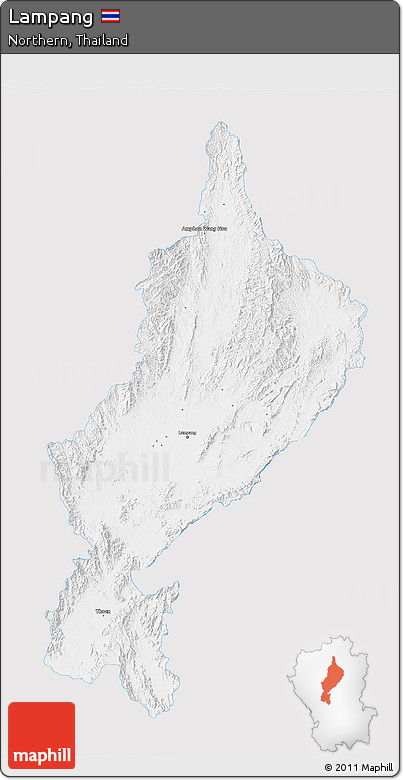 Silver Style 3D Map of Lampang, single color outside
