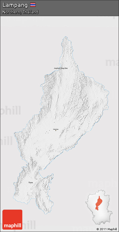 Silver Style 3D Map of Lampang, single color outside
