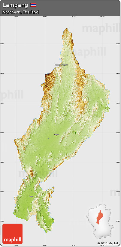Physical Map of Lampang, single color outside