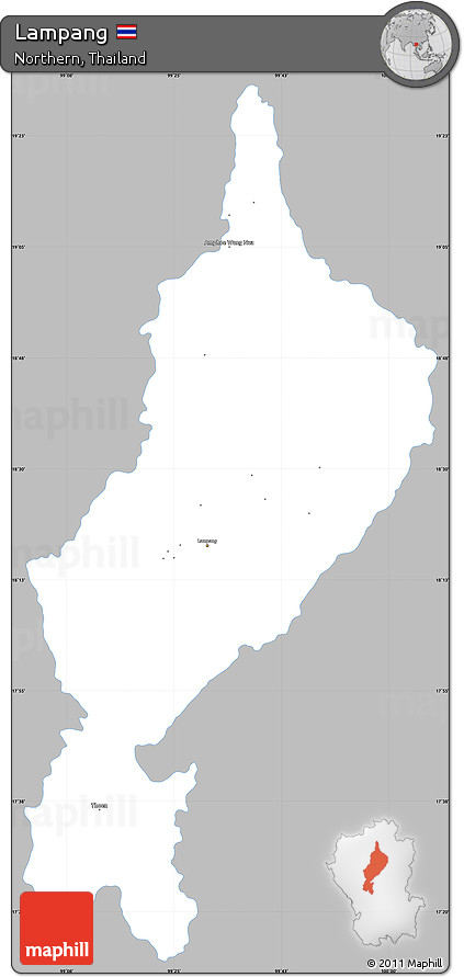 Gray Simple Map of Lampang, single color outside