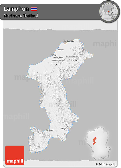 Gray 3D Map of Lamphun, single color outside