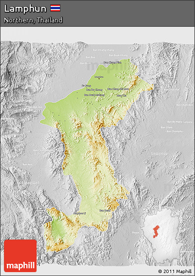 Physical 3D Map of Lamphun, lighten, desaturated