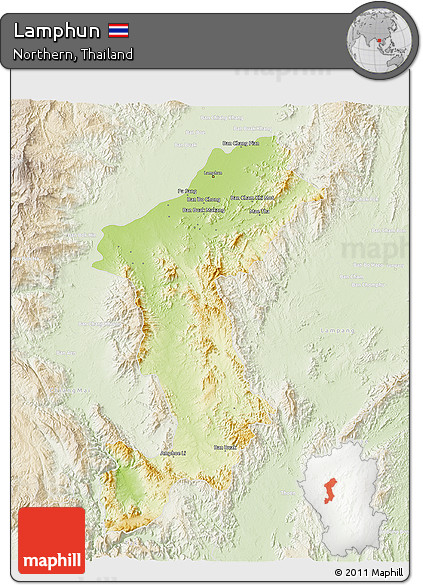 Physical 3D Map of Lamphun, lighten